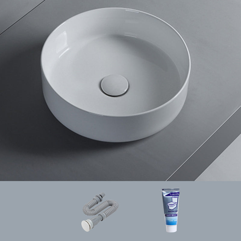 Modern White Vessel Sink Porcelain Shut-Off Valve Included Bathroom Sink