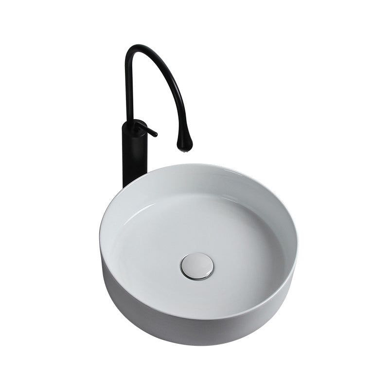 Modern White Vessel Sink Porcelain Shut-Off Valve Included Bathroom Sink
