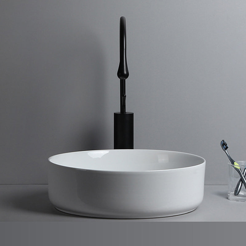 Modern White Vessel Sink Porcelain Shut-Off Valve Included Bathroom Sink