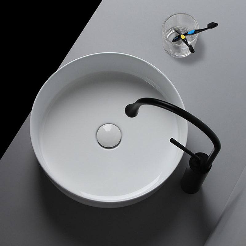 Modern White Vessel Sink Porcelain Shut-Off Valve Included Bathroom Sink