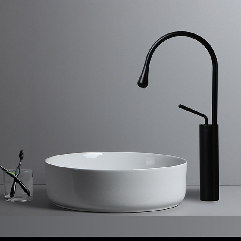 Modern White Vessel Sink Porcelain Shut-Off Valve Included Bathroom Sink