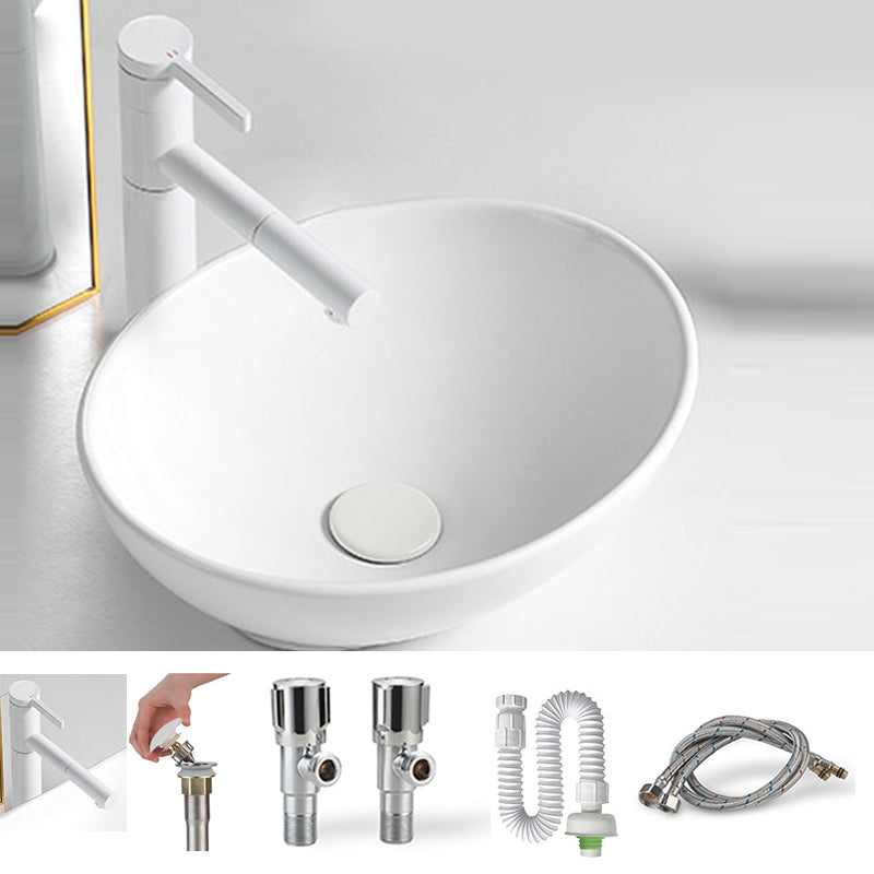 White Oval Vessel Sink Modern Style Porcelain Basin Sink with No Craftsmanship