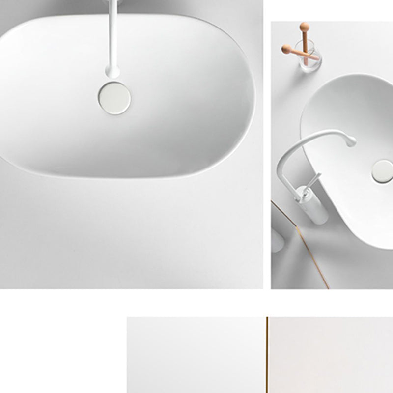 White Oval Vessel Sink Modern Style Porcelain Basin Sink with No Craftsmanship