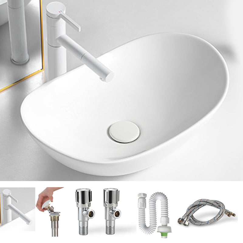 White Oval Vessel Sink Modern Style Porcelain Basin Sink with No Craftsmanship