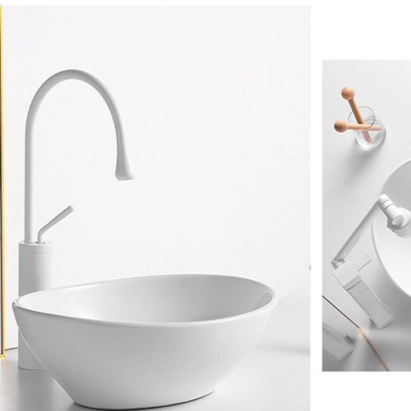 White Oval Vessel Sink Modern Style Porcelain Basin Sink with No Craftsmanship