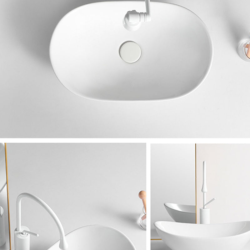 White Oval Vessel Sink Modern Style Porcelain Basin Sink with No Craftsmanship