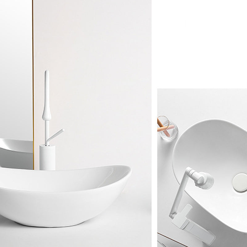 White Oval Vessel Sink Modern Style Porcelain Basin Sink with No Craftsmanship
