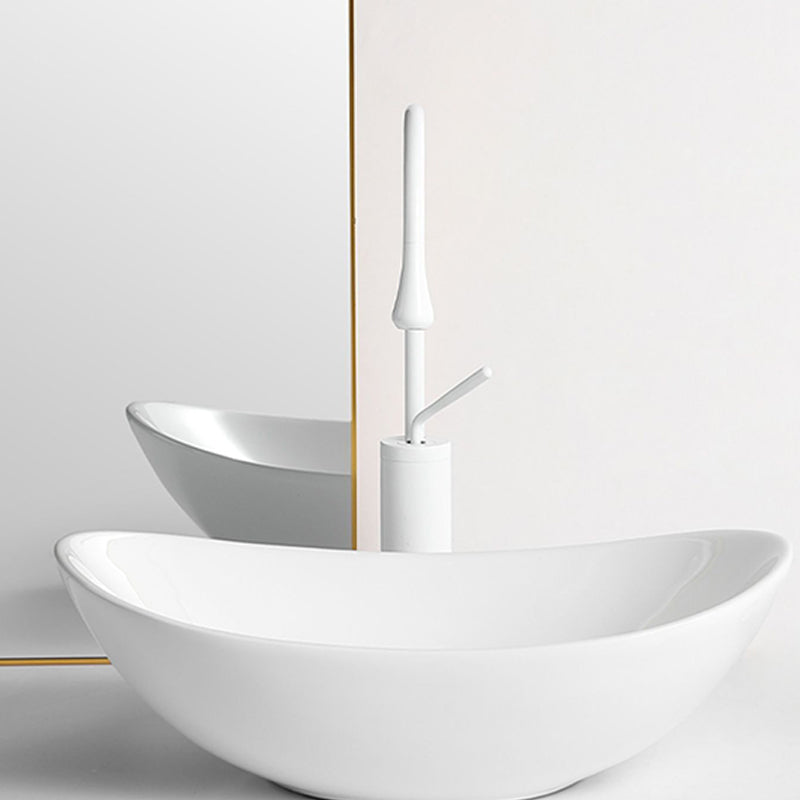 White Oval Vessel Sink Modern Style Porcelain Basin Sink with No Craftsmanship