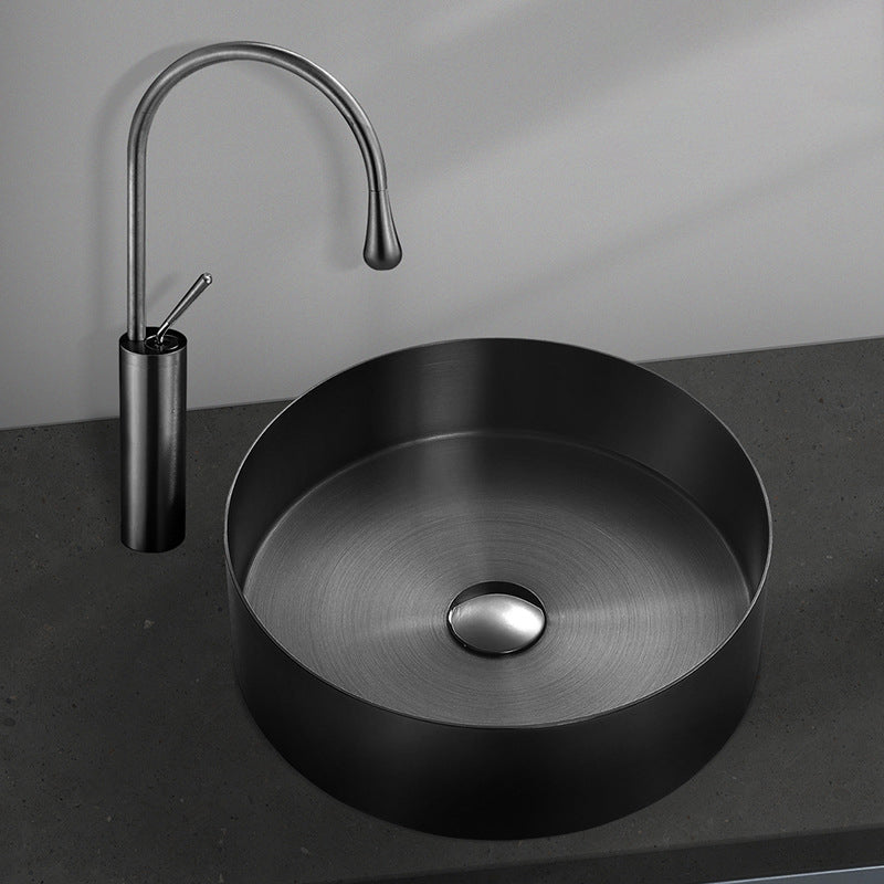 Modern Black Bathroom Sink Metal Round Vessel Bathroom Sink (Not Including Faucet)