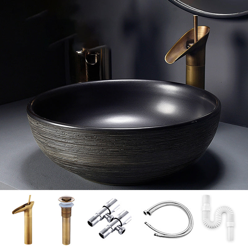 Modern Bathroom Sink Black Oval Ceramic Bathroom Sink with Faucet