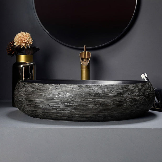 Modern Bathroom Sink Black Oval Ceramic Bathroom Sink with Faucet