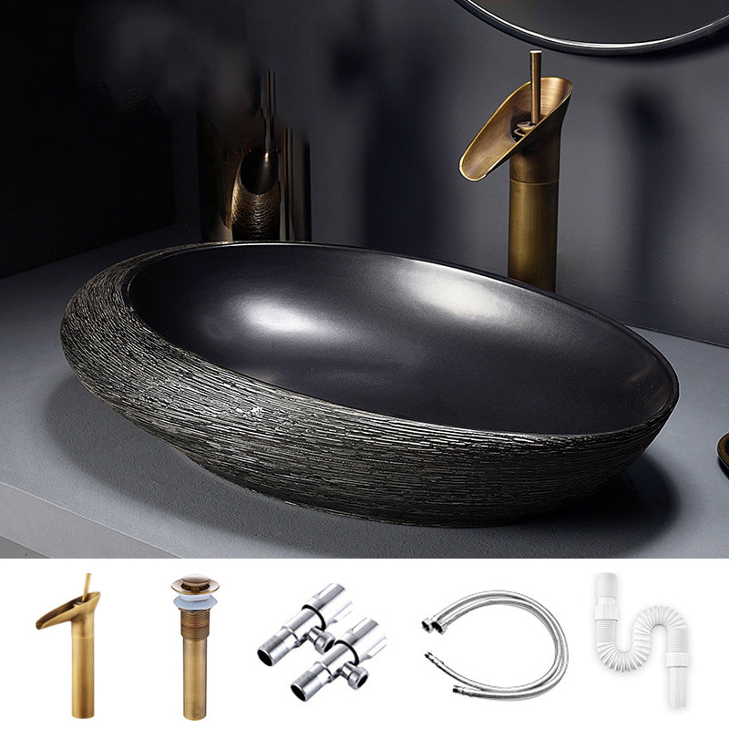 Modern Bathroom Sink Black Oval Ceramic Bathroom Sink with Faucet