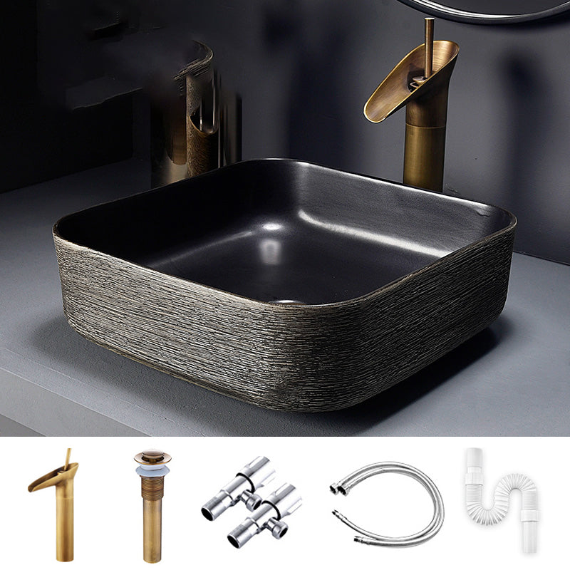 Modern Bathroom Sink Black Oval Ceramic Bathroom Sink with Faucet