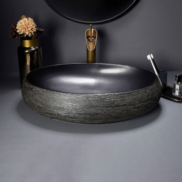 Modern Bathroom Sink Black Oval Ceramic Bathroom Sink with Faucet