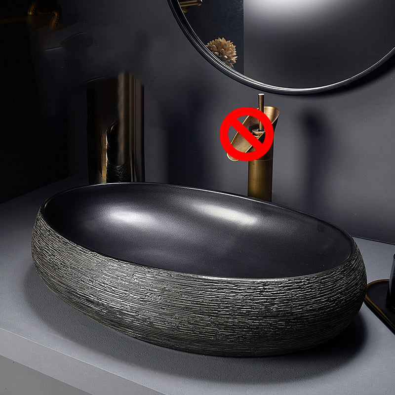 Modern Bathroom Sink Black Oval Ceramic Bathroom Sink with Faucet