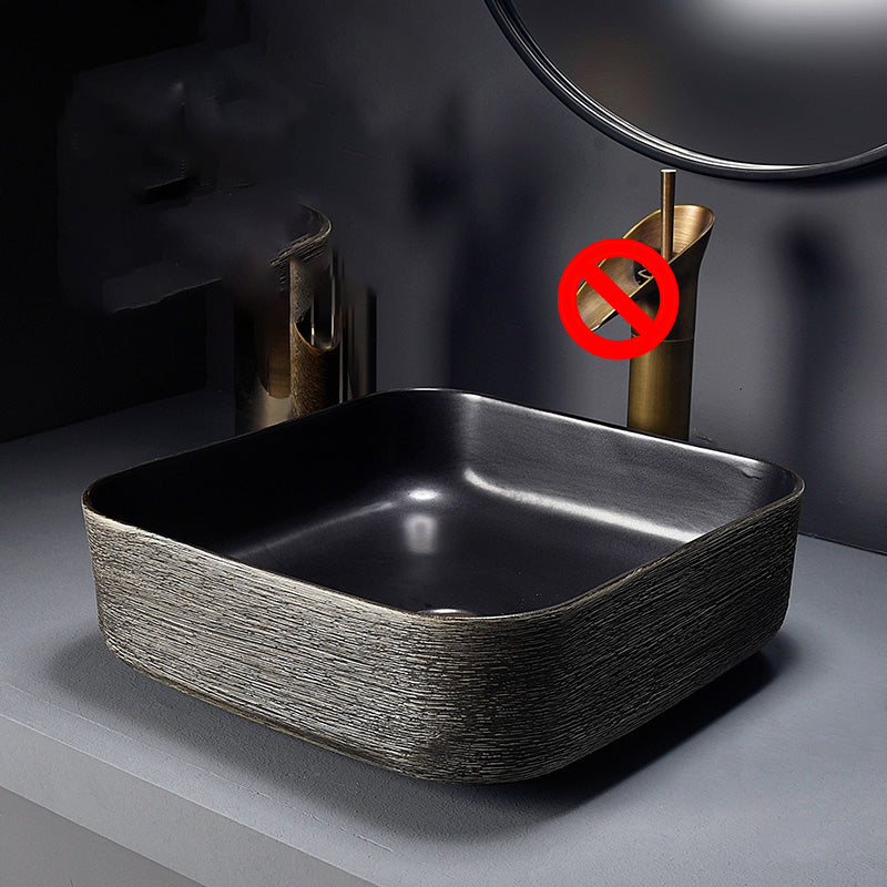 Modern Bathroom Sink Black Oval Ceramic Bathroom Sink with Faucet