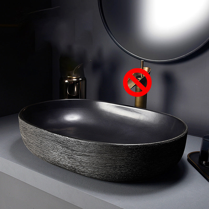 Modern Bathroom Sink Black Oval Ceramic Bathroom Sink with Faucet