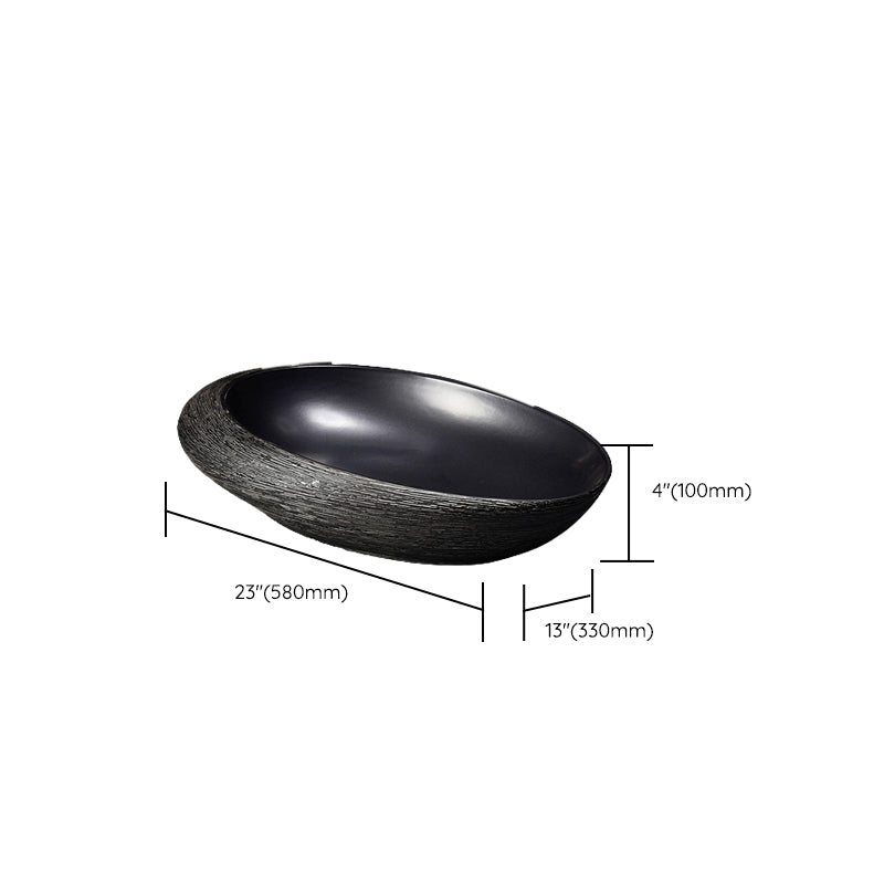 Modern Bathroom Sink Black Oval Ceramic Bathroom Sink with Faucet