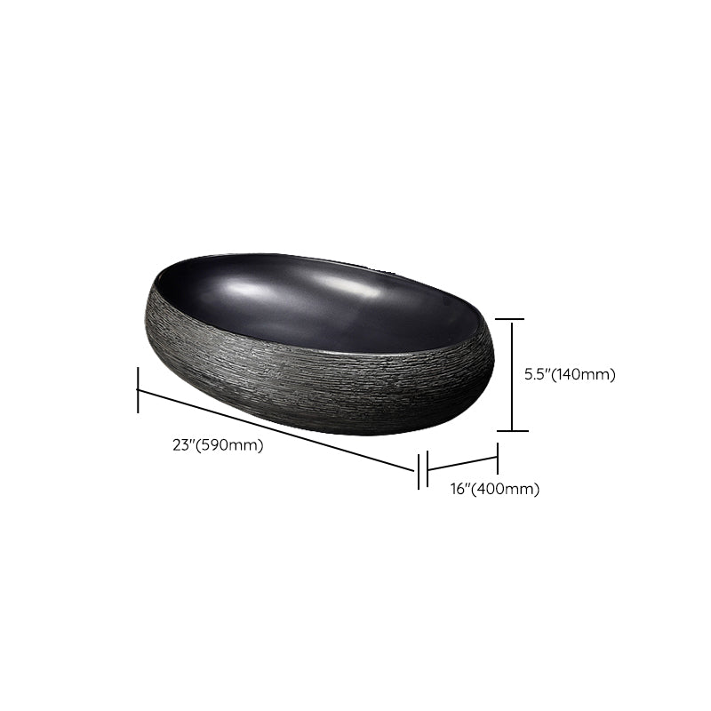 Modern Bathroom Sink Black Oval Ceramic Bathroom Sink with Faucet