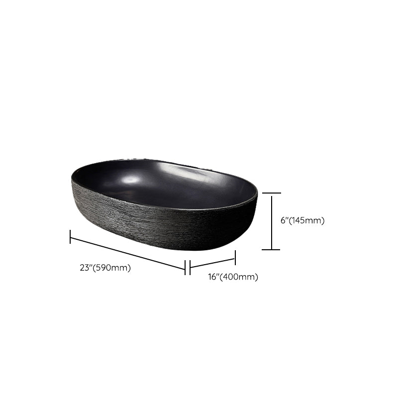 Modern Bathroom Sink Black Oval Ceramic Bathroom Sink with Faucet
