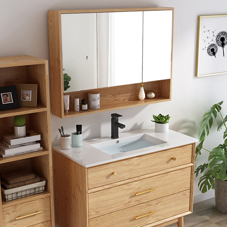 Freestanding Drawers Bath Vanity Wood Rectangle Single Sink Mirror Bathroom Vanity