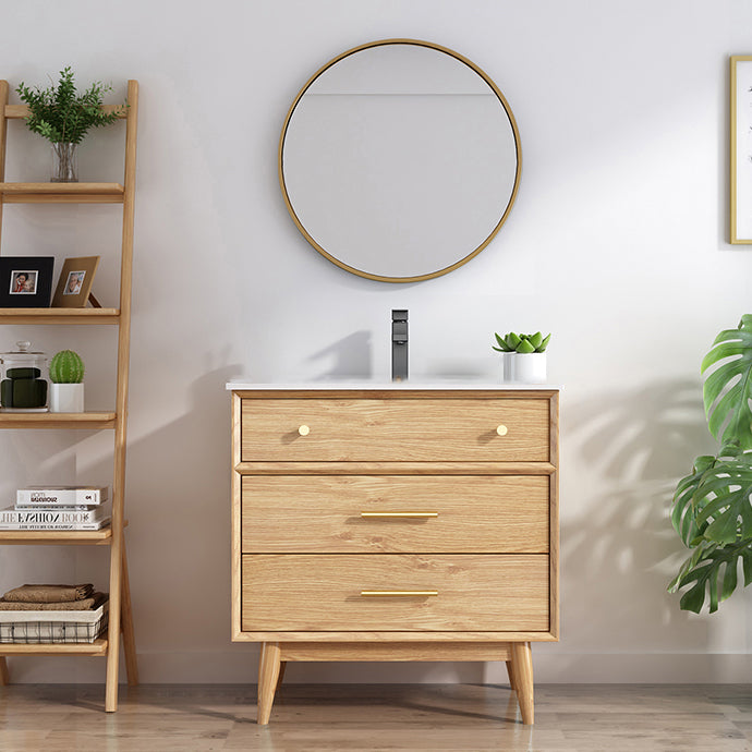 Freestanding Drawers Bath Vanity Wood Rectangle Single Sink Mirror Bathroom Vanity