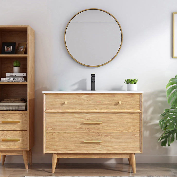 Freestanding Drawers Bath Vanity Wood Rectangle Single Sink Mirror Bathroom Vanity