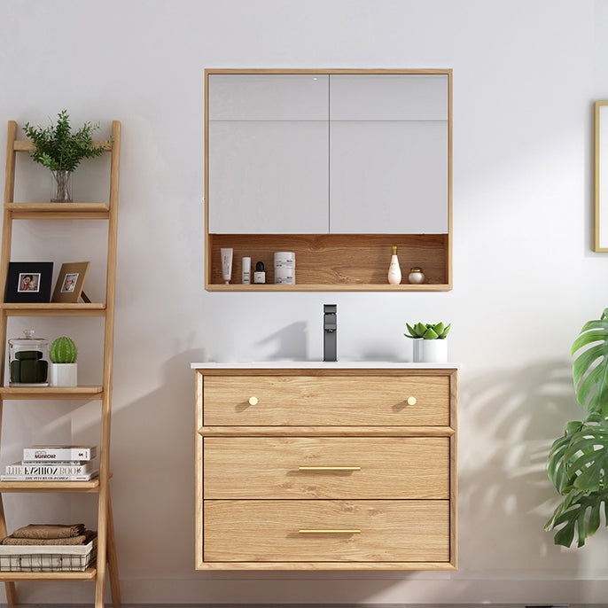 Freestanding Drawers Bath Vanity Wood Rectangle Single Sink Mirror Bathroom Vanity