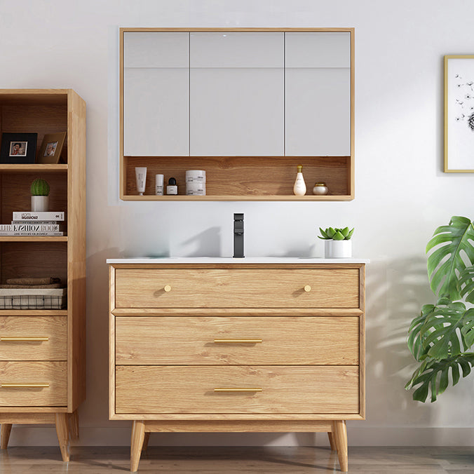 Freestanding Drawers Bath Vanity Wood Rectangle Single Sink Mirror Bathroom Vanity