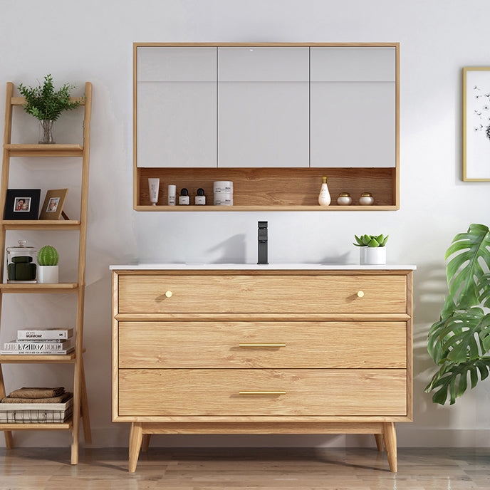 Freestanding Drawers Bath Vanity Wood Rectangle Single Sink Mirror Bathroom Vanity