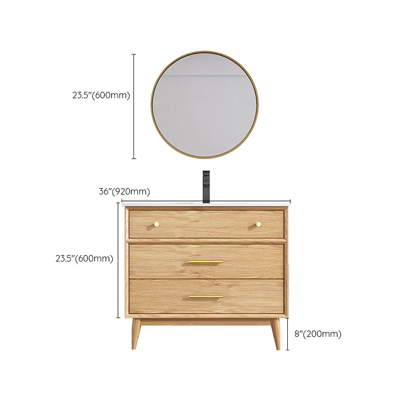 Freestanding Drawers Bath Vanity Wood Rectangle Single Sink Mirror Bathroom Vanity