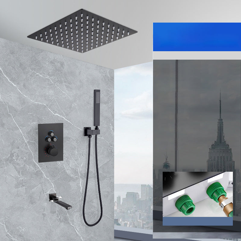 Matte Black Rain Shower System with Hand Shower Square Shower Set