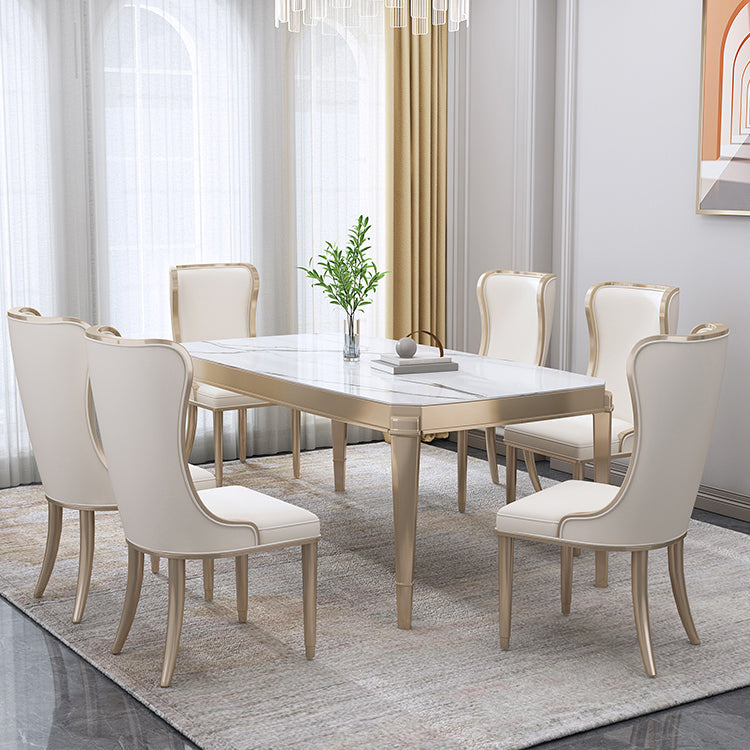 Modern 1/2/5/7 Pieces Dining Room Table Stone Rectangle Furniture in White