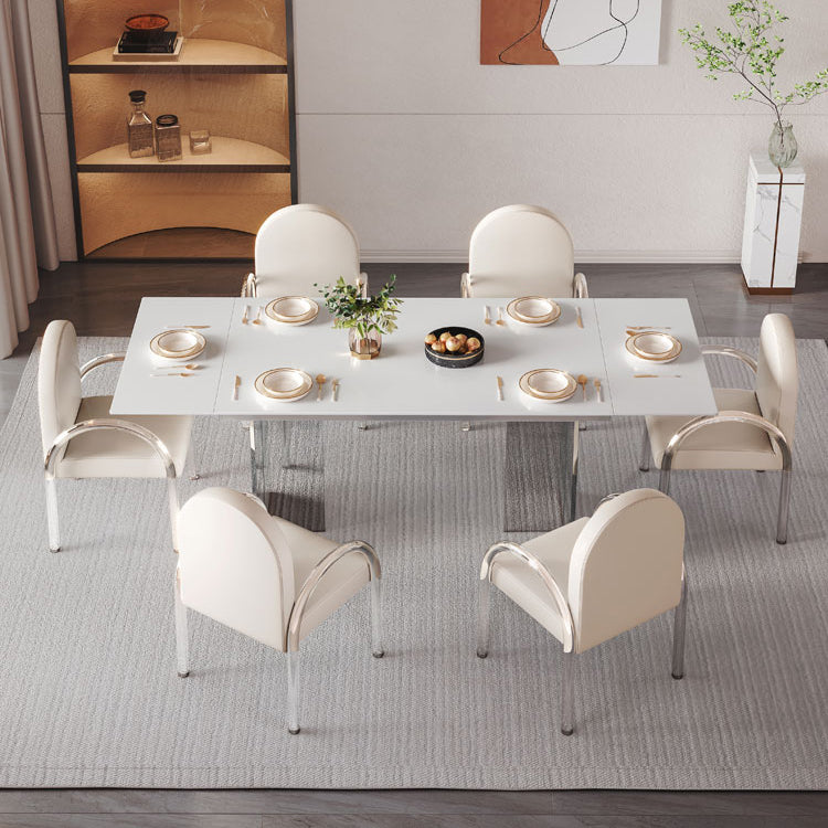 Contemporary 1/4/5/7 Pieces Furniture Rectangle Stone Dining Set in White