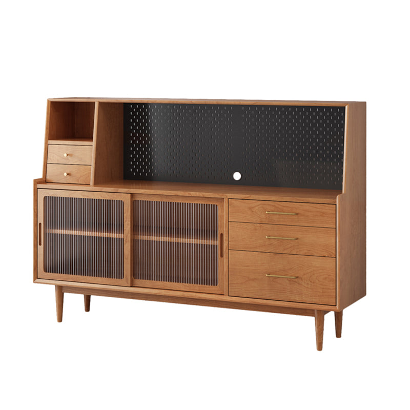 Wooden Contemporary Dining Hutch Glass Doors China Cabinet with Drawers