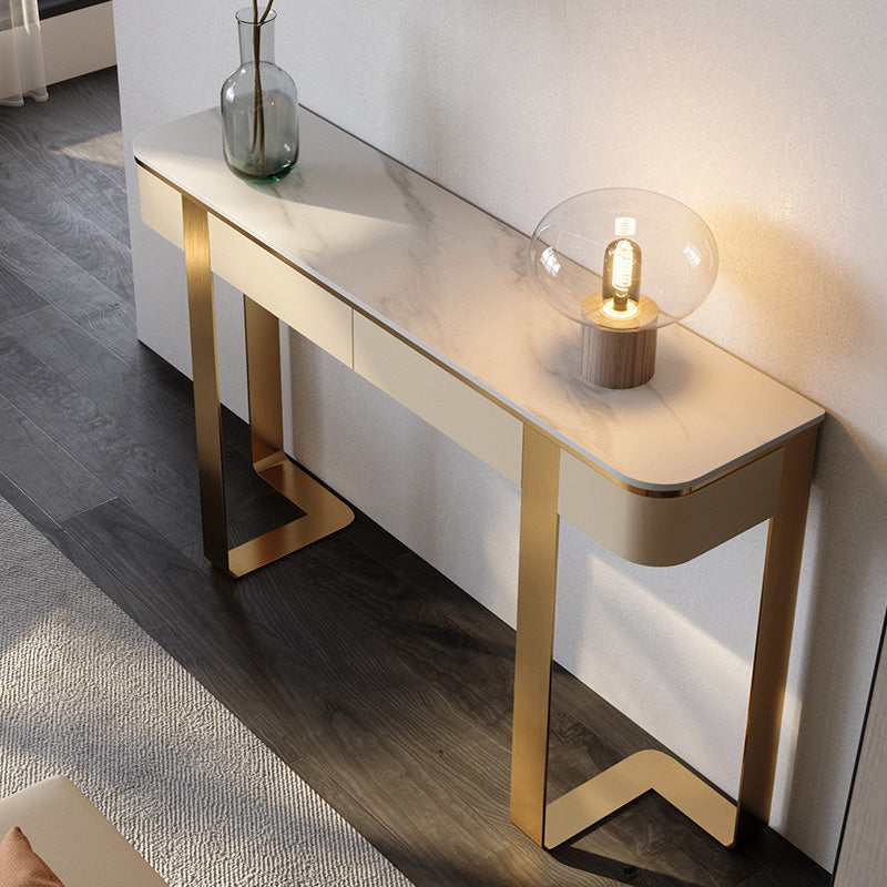 Glam Stone Half Moon Console Table 13.78" Wide 1-shelf Accent Table