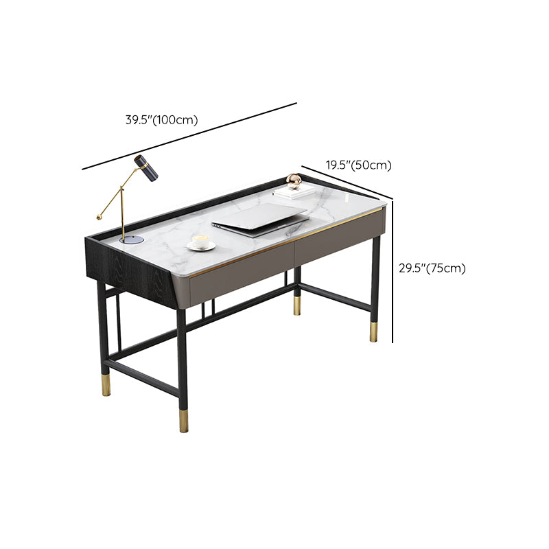 Rectangular Shaped Home Working Table Stone Writing Desk in Grey