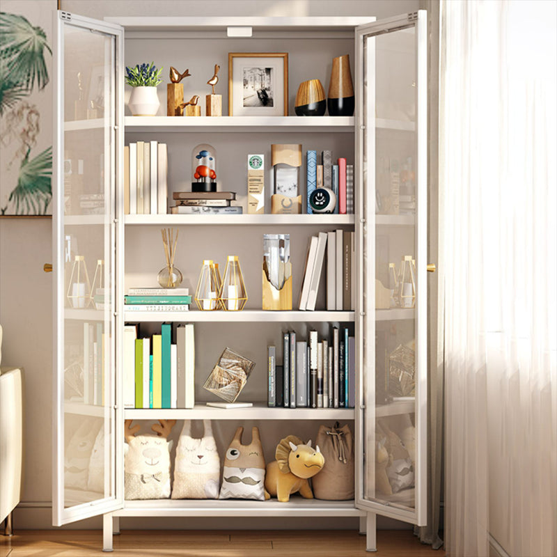 Closed Back Standard Bookcase Glam Metal Bookshelf with Doors