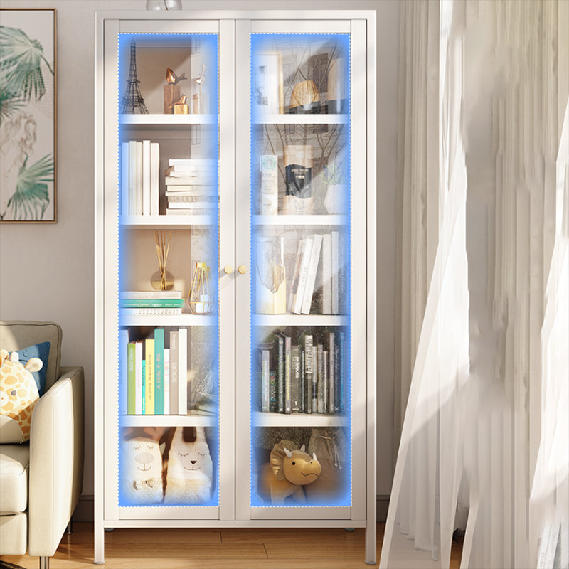 Closed Back Standard Bookcase Glam Metal Bookshelf with Doors