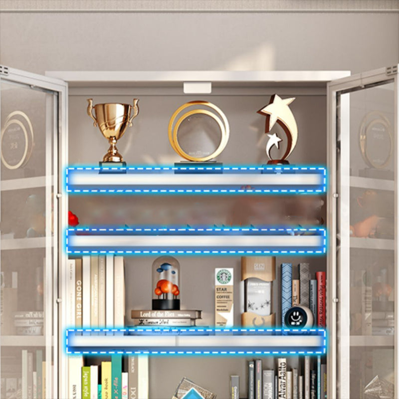Closed Back Standard Bookcase Glam Metal Bookshelf with Doors