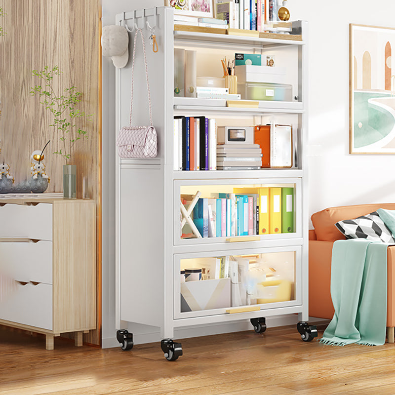 Closed Back Standard Bookcase Glam Metal Bookshelf with Doors