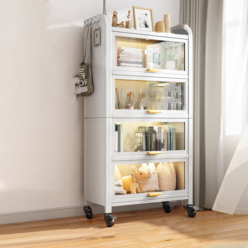 Closed Back Standard Bookcase Glam Metal Bookshelf with Doors