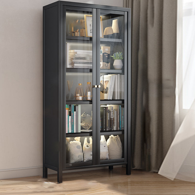 Closed Back Standard Bookcase Glam Metal Bookshelf with Doors