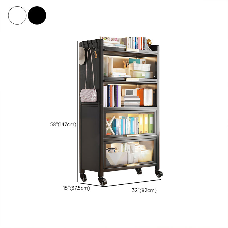 Closed Back Standard Bookcase Glam Metal Bookshelf with Doors