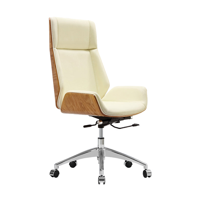 Armless Leather Desk Chair Modern No Distressing Ergonomic Office Chair with Wheels