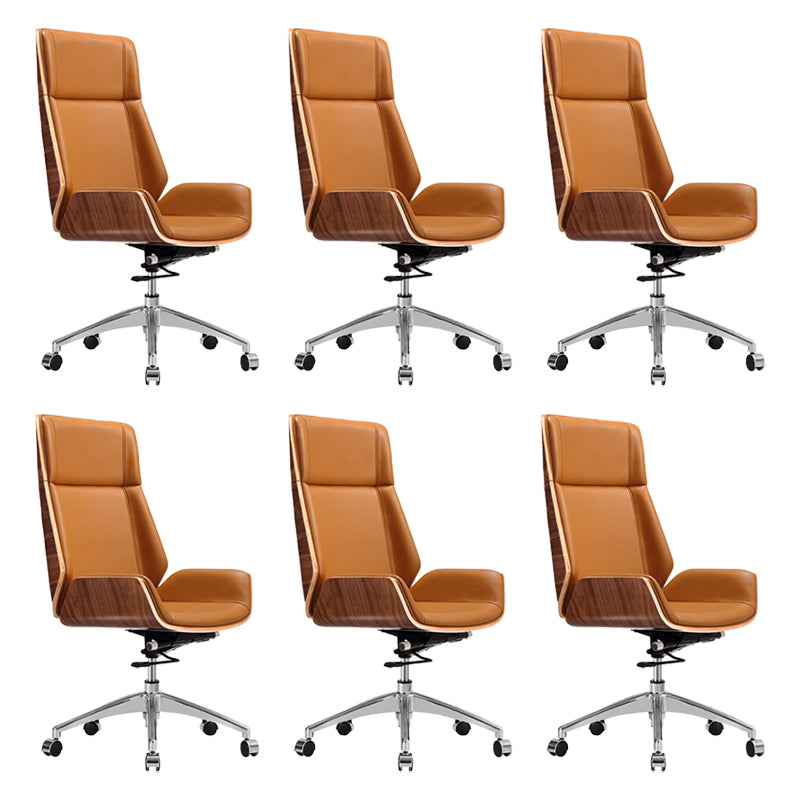 Armless Leather Desk Chair Modern No Distressing Ergonomic Office Chair with Wheels