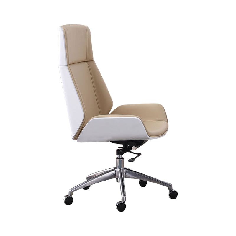 Armless Leather Desk Chair Modern No Distressing Ergonomic Office Chair with Wheels
