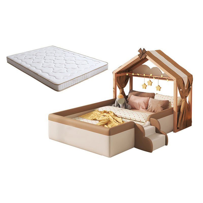 Solid Wood Standard Bed with Guardrails Cabin Twin/Full Bed with Storage