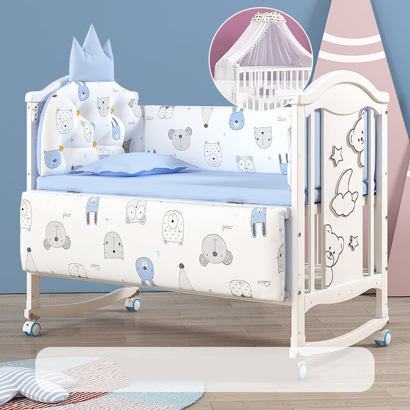 Scandinavian Baby Crib White Wood with Guardrail Nursery Crib