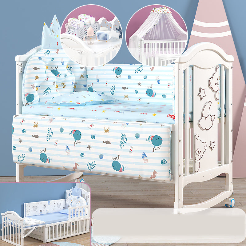 Scandinavian Baby Crib White Wood with Guardrail Nursery Crib